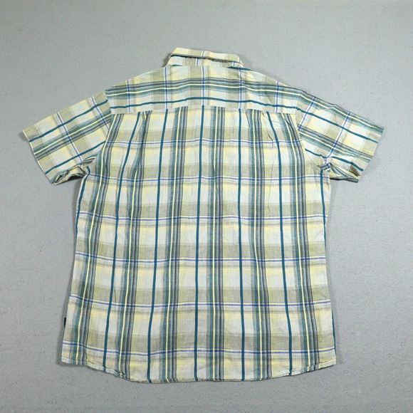 Kuhl Shirt Mens Size 2XL Short Sleeve Metal Button Linen Blend Plaid Yellow Gray - Picture 8 of 9
